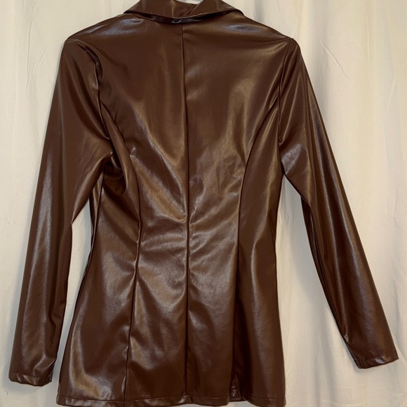 Faux Leather Women's Jacket- Brown - Picture 3 of 3